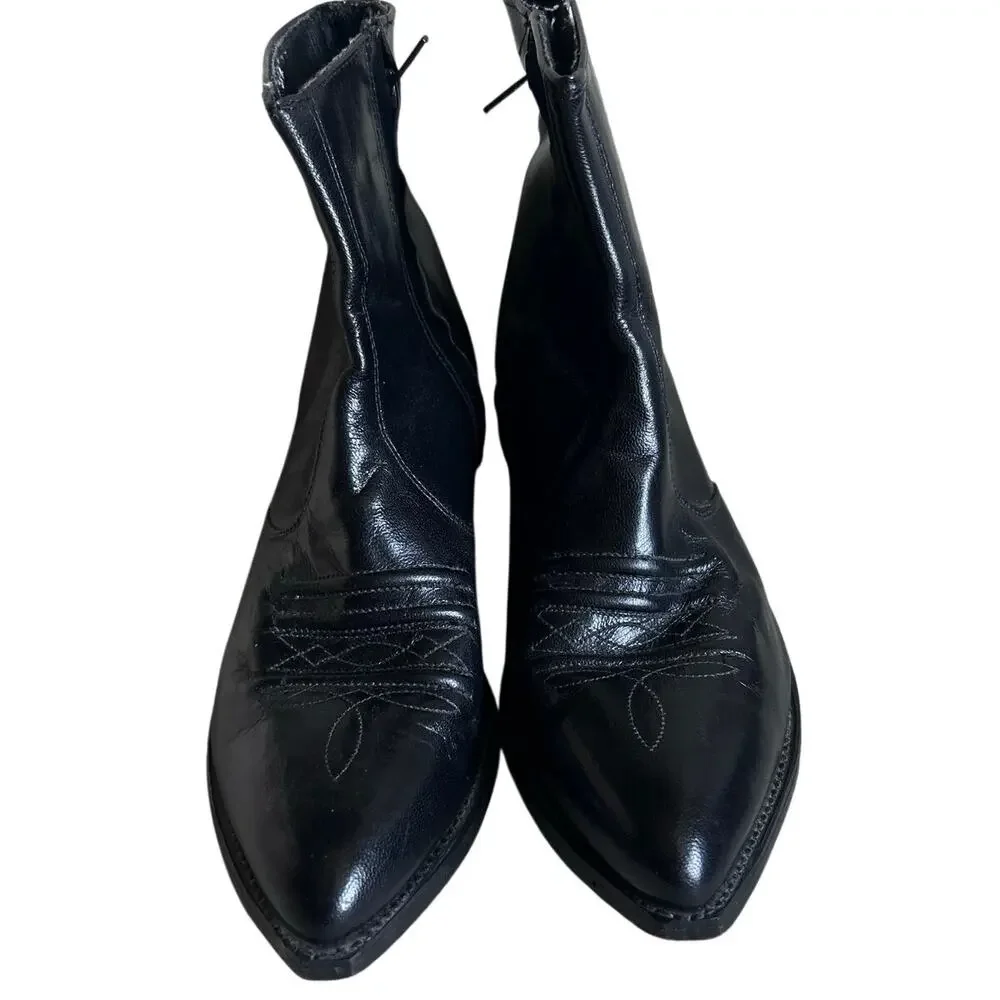 Vintage Tramp Line Black Leather Cowboy Boots Men's 8.5 EE Wide